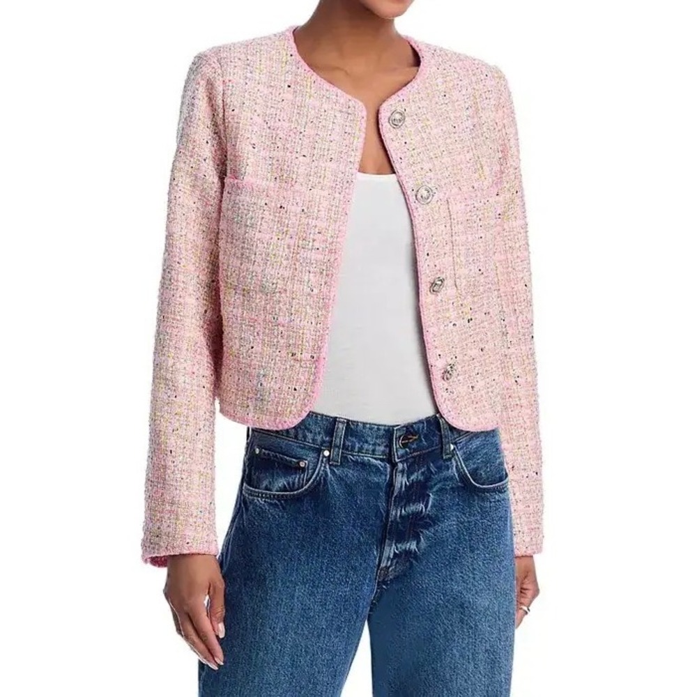 Aqua Pink Tweed Cropped Blazer